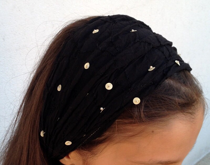 Black Sequin Headband Black Sequin Head Wrap by