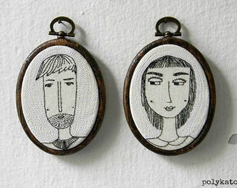 Custom Couple Portrait,HE and SHE,Personalized Portrait,Hand Embroidered Oval Custom Portrait,Custom Wedding Anniversary Gift