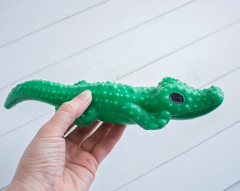 Soviet Vintage Crocodile Toy, Hard Plastic Toy, Green Color, Made In USSR 1970s, Russian Toy, Collectible Toy