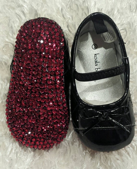 Baby Black Shoes Red Rhinestone Sole Baby by BabyBlingFashion