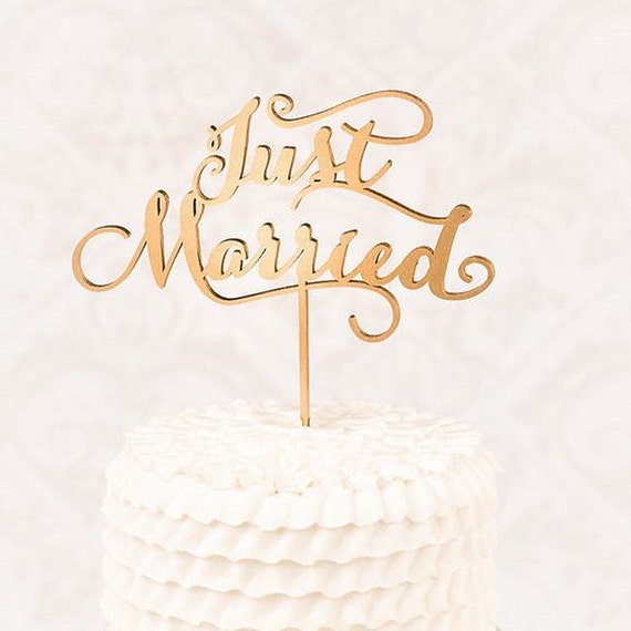 Vintage Just Married Wedding Cake Topper Vintage Wooden Cake 