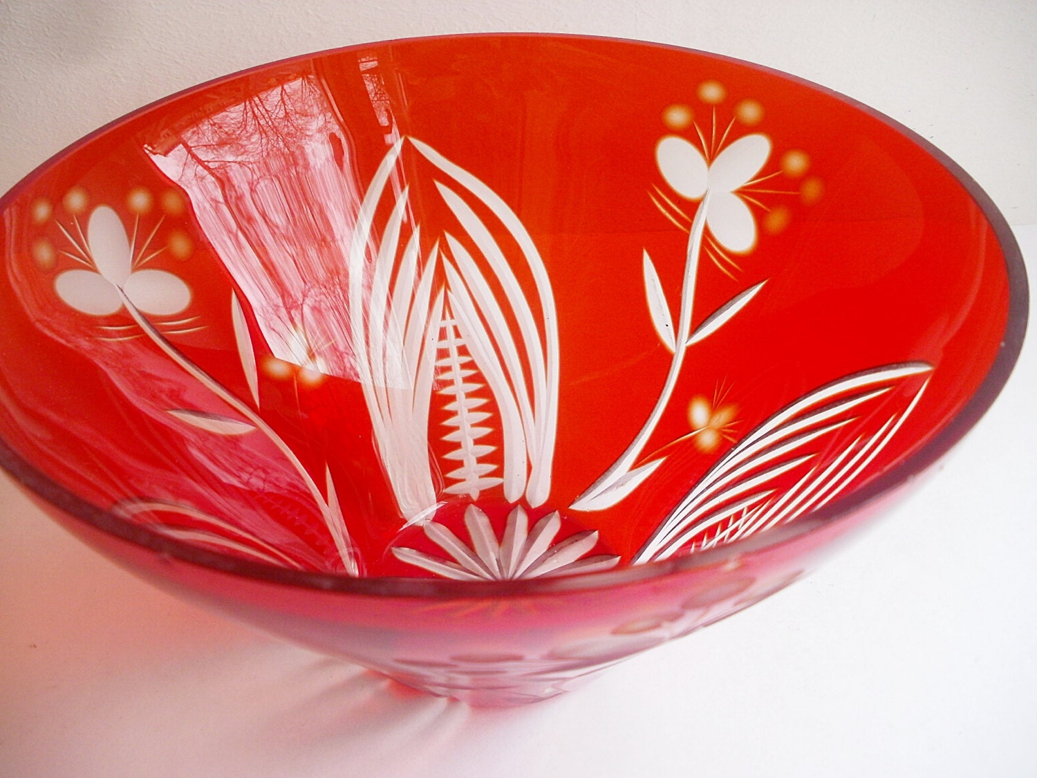 Red serving bowl Cranberry glass bowl Fruit bowl Salad bowl