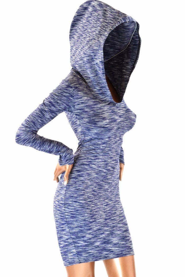 Navy Soft Knit Long Sleeve Hoodie Bodycon Dress 151709