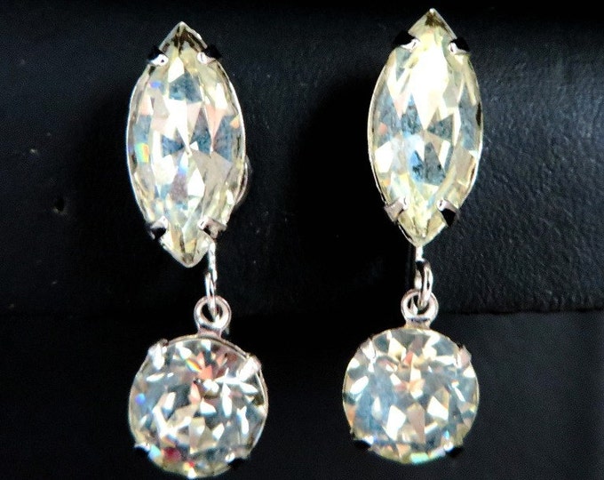 Eisenberg Vintage Rhinestone Crystal Drop Earrings, Designer Clip-ons, Bridal Jewelry