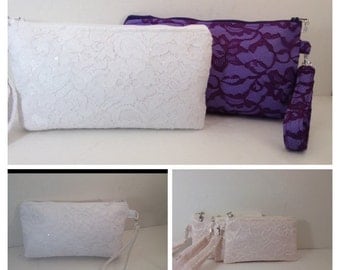 Lace Wristlet with Zipper, Bridal wristlet, Bridesmaid Purse, Wedding, Bag, cellphone case