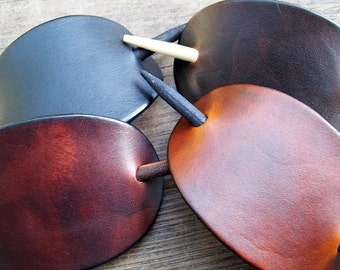 Handmade Medium Leather Hair Pins with Wooden Stick | Plain Dye Colors