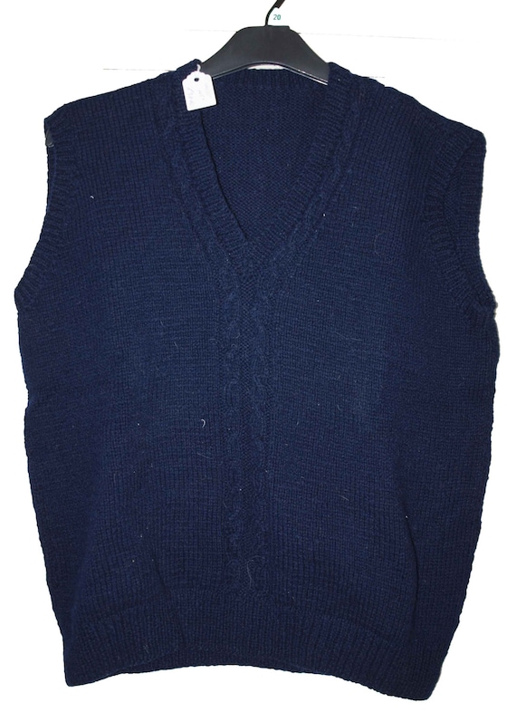 Hand Knitted Men's V Neck Tank Top 100% Wool 45 by vintagelucy44