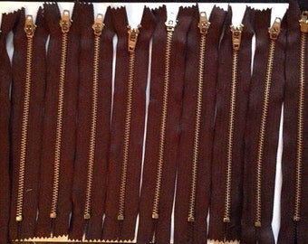 Lot of 10 Chocolate Brown 7 inch YKK Zippers