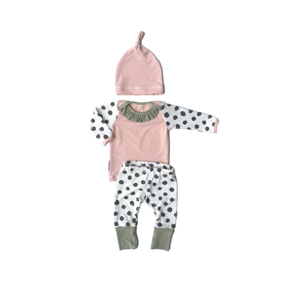 Newborn Take Home Outfit Baby Girl Black Polka Dots with