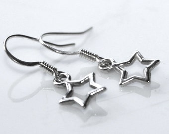 SALE, Silver Star Earrings, Star Charms, Xmas Star Earrings, Star Jewelry, Bohemian Earrings, Astronomy Gift, Dainty Jewellery, Silver Star