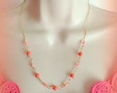 14K Gold Necklace and Earring set with Peach Coral beads, Minimalist necklace, Beaded necklace, Healing necklace, Gift for her
