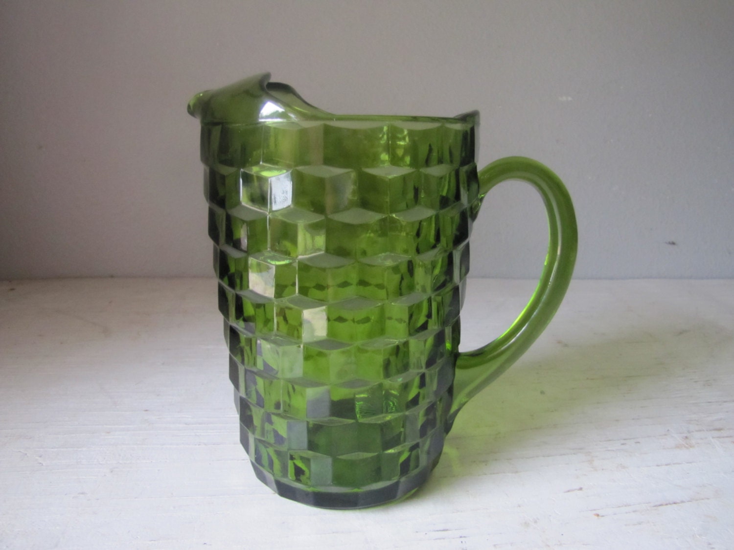 Vintage Green Glass Fostoria Pitcher American Whithall Glass