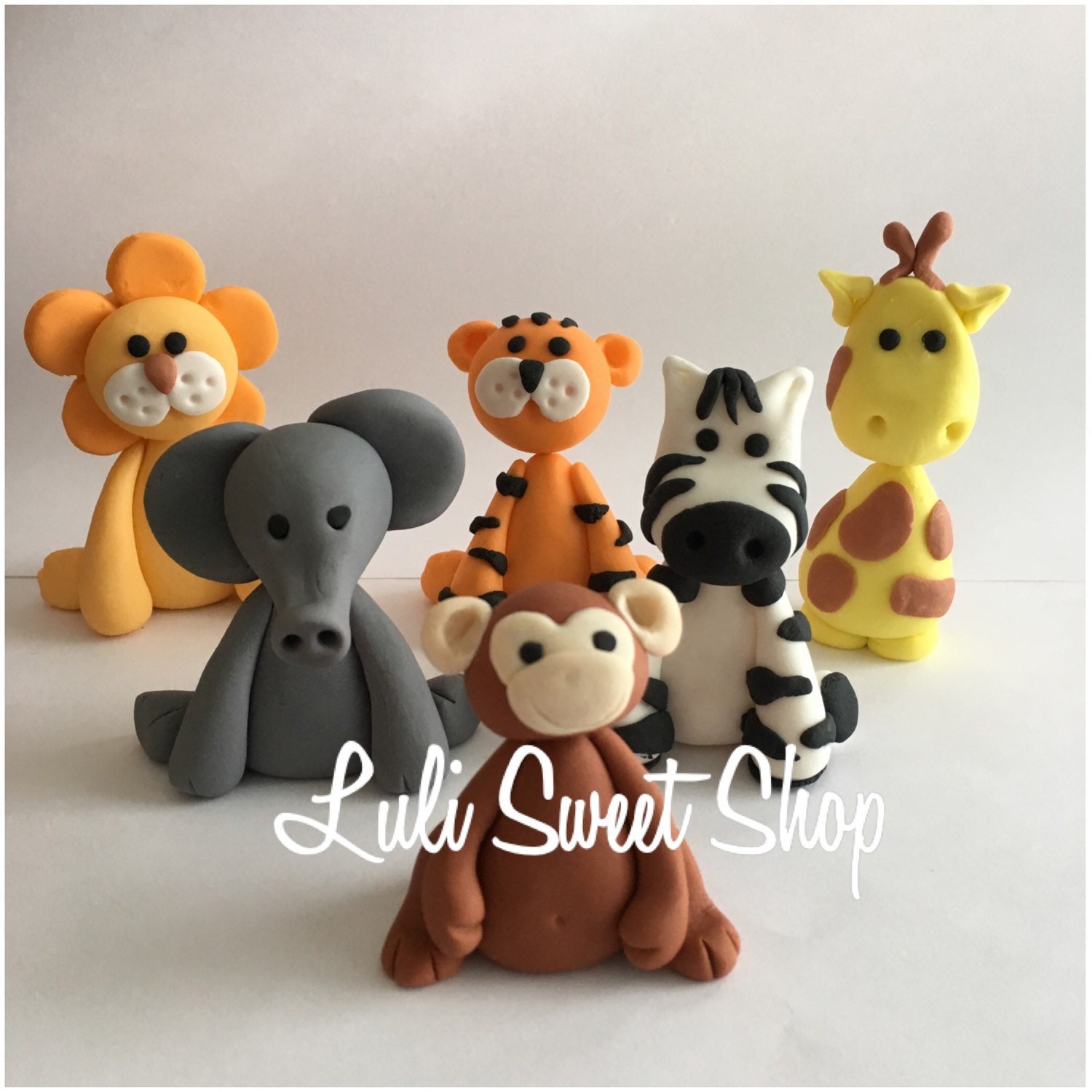 6 Edible Fondant safari Animals cake toppers