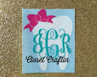 Monogrammed Tooth Decal, tooth decal, tooth sticker, monogrammed tooth, dentist, dental assistant decal, cup decal, car decal, decal,sticker