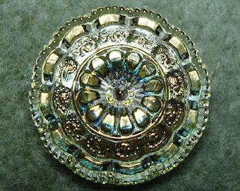 Czech Glass Button 27mm - hand painted - gold, AB (B27308)