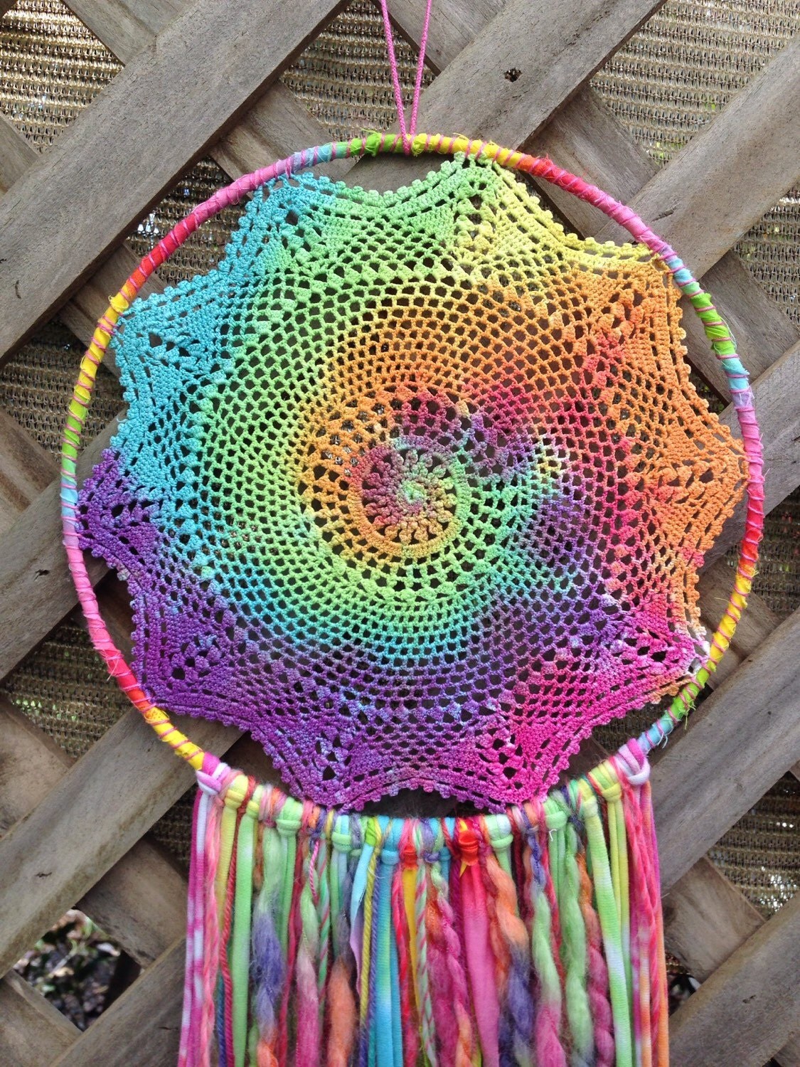 Pastel Rainbow Tie Dye Vintage Crochet Doily by TheIndigoBrush