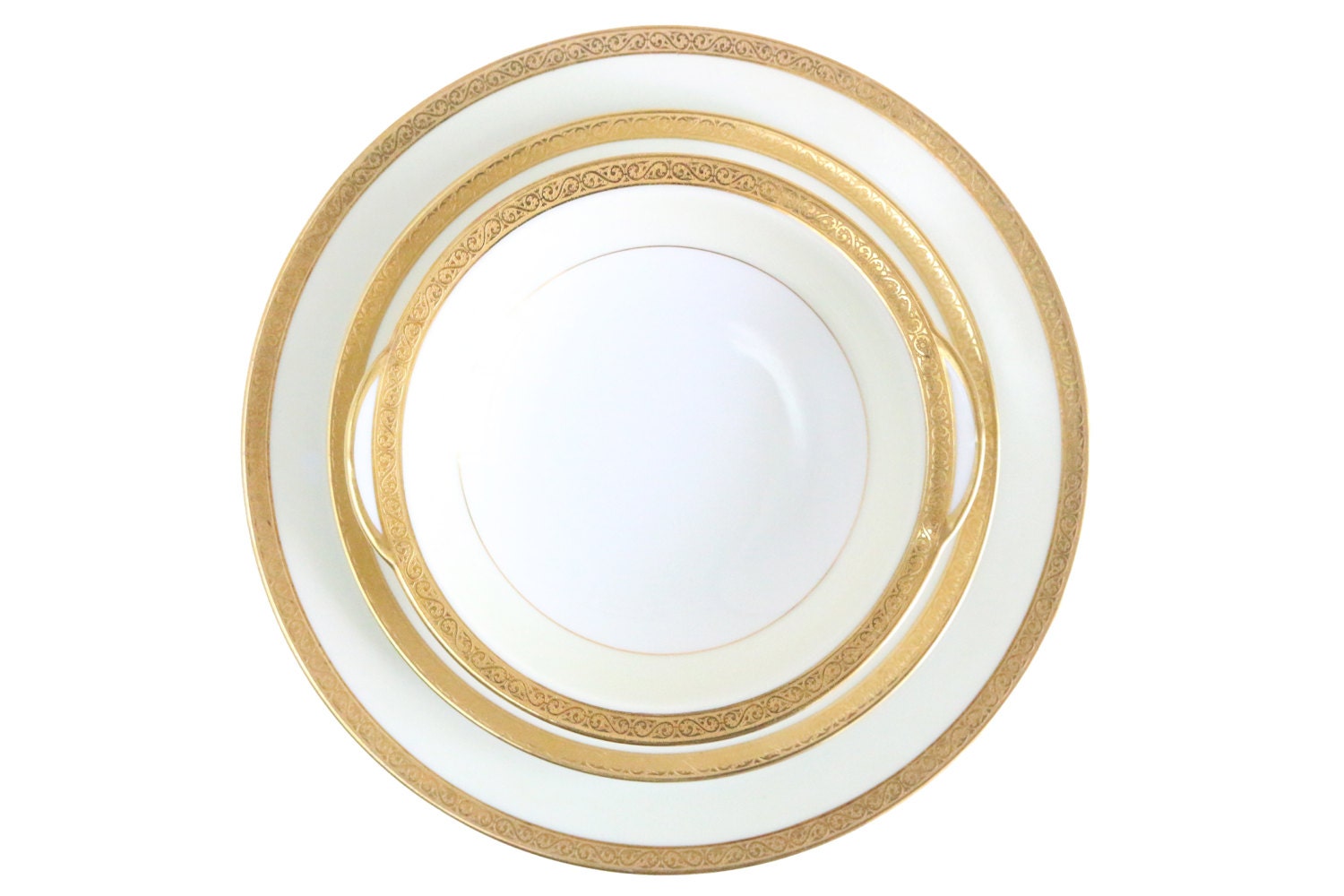 Gold Rimmed Dinnerware Antique 3Piece Place Setting By