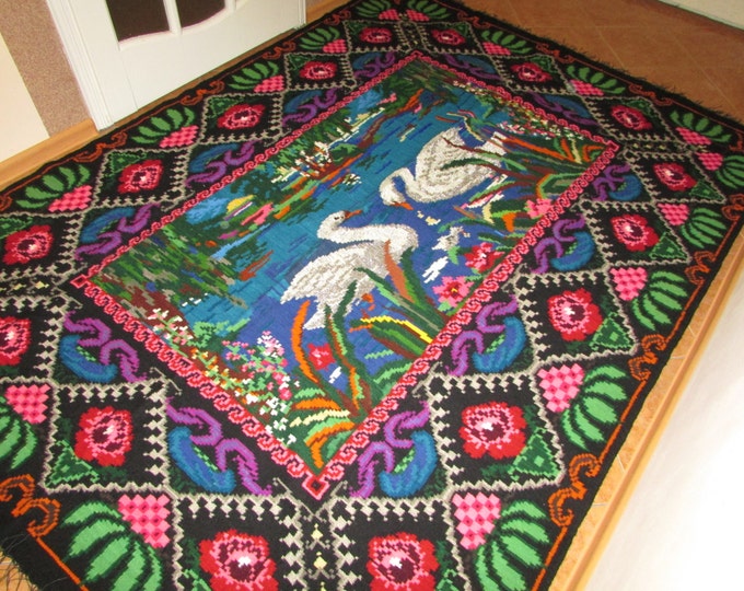 Bessarabian Kilim & area rugs. Moldova/ Vintage Moldovan Kilim, handmade carpet. Floral Rugs Carpets. Vintage handwoven wool rug carpet.