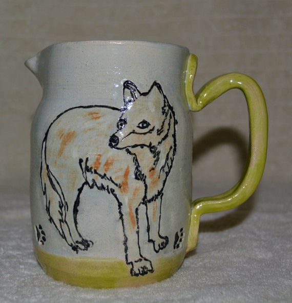Wolf Pitcher Mug Creamer Stoneware Hand Made Wolf Sky