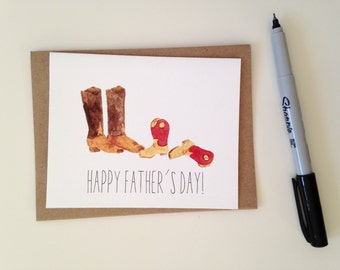 Fathers Day Card // Cowboy Boots Card // Father and Kid Card // Happy Fathers Day Card