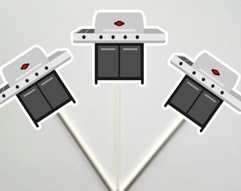 Barbecue Grill Cupcake Toppers, BBQ Grill Cupcake Toppers, Fathers Day Cupcake Toppers, Picnic Cupcake Toppers
