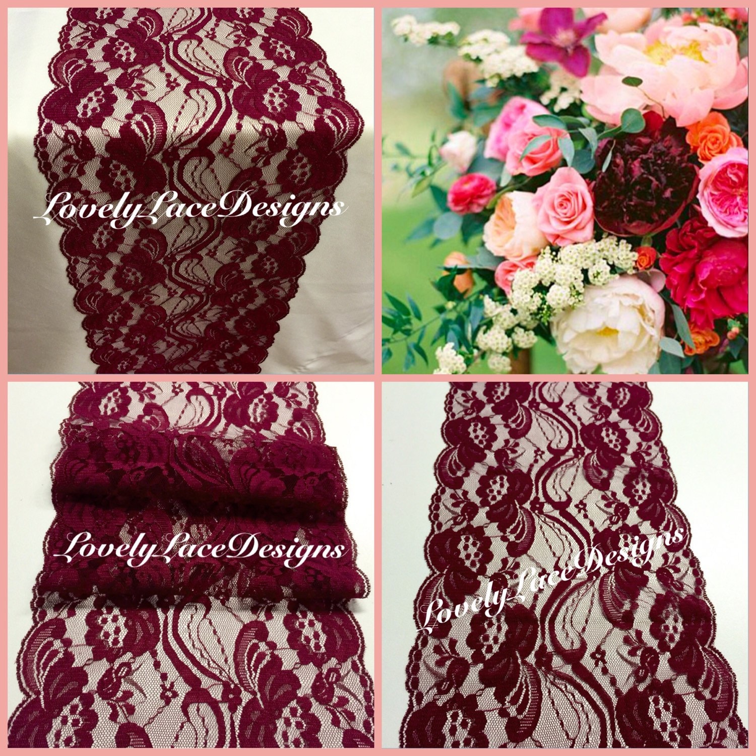 Burgundy Lace Table Runner/12ft20ft long x 7 by LovelyLaceDesigns