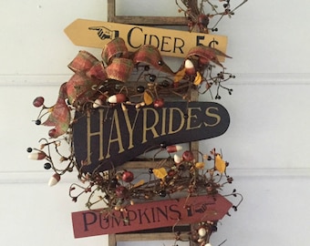 Autumn Decorative Ladder. Country Fall Decor. Cider, Hayrides, Pumpkins. Rustic Fall Decor, Fall Porch Decor
