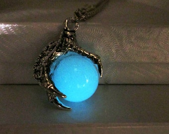 Glow in the Dark Dragon Claw Necklace Glowing Dragon Ball Necklace Steampunk Dragon Glow Necklace Punk Rock Hipster Grunge Necklace Fantasy