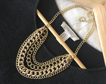 The Berthe Gold Statement Necklace, Chunky Gold Necklace, Layered Chain Necklace, Multistrand Necklace, Gold Statement Jewelry, Bib Necklace