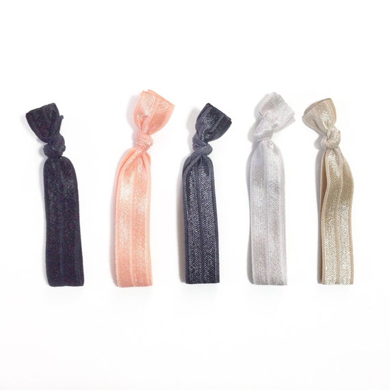 Grey & Peach Elastic Hair Ties Set by Made on Main by MadeOnMainVT