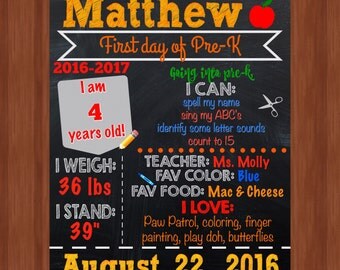 First Day of Pre-K Sign - Boy First Day of Pre-K - ANY GRADE - First Day of School - Digital File - First Day of School Sign