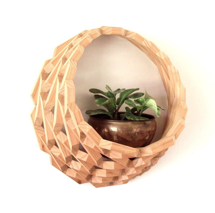 LARGE Hanging Wood Planter/ Wooden Wall Basket/ Wood Block