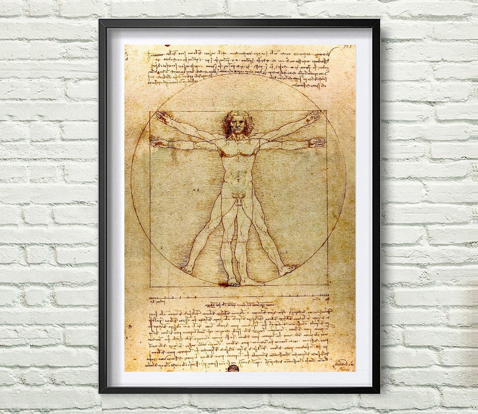 Vitruvian man on manuscript Leonardo da Vinci manuscript