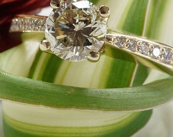 ON SALE 1 carat Diamond Engagement Ring - Yellow Gold Engagement Ring - Engagement Ring Side Stones - Bridal Jewellery - Anniversary Gift