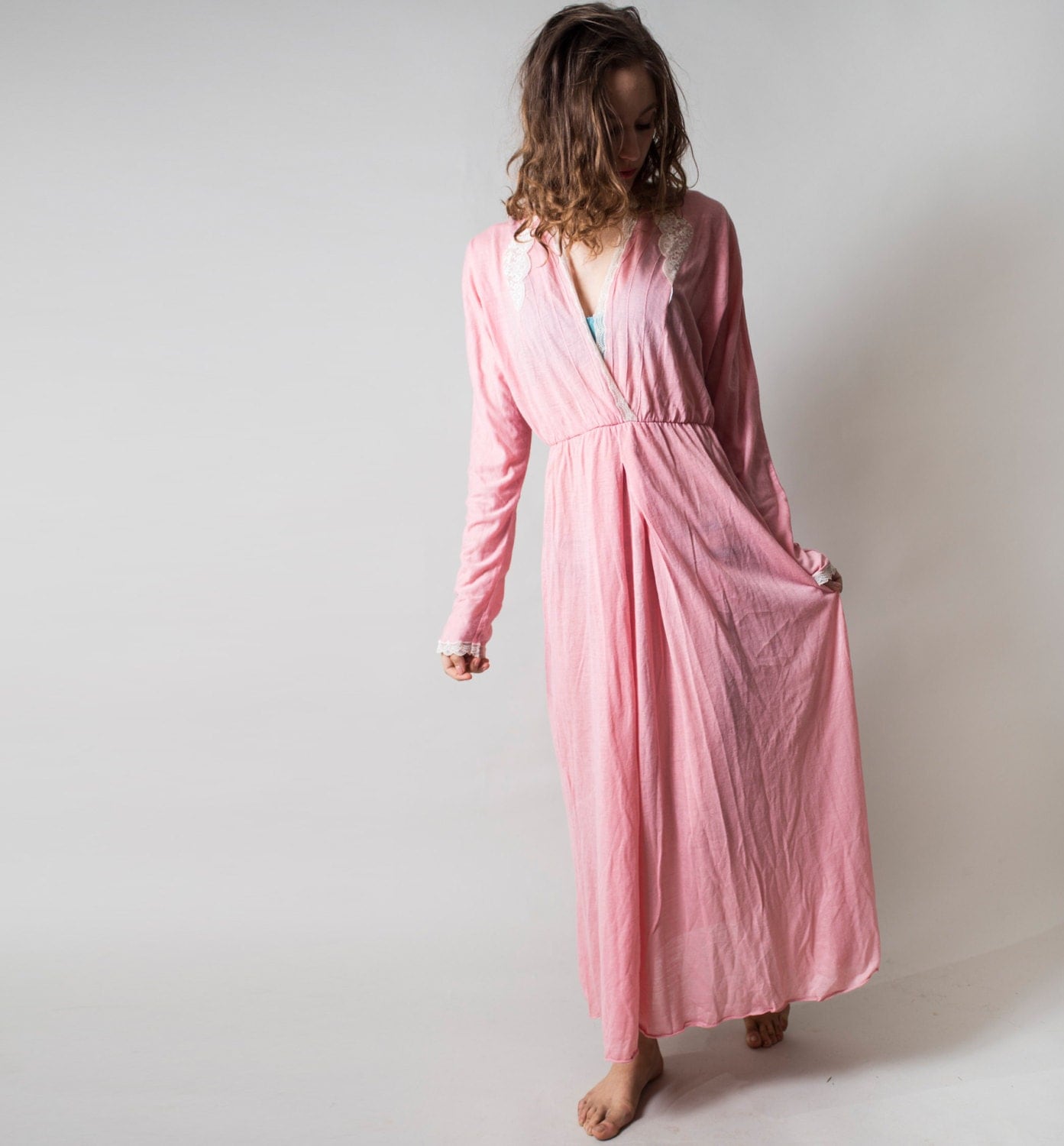 pink long night gown