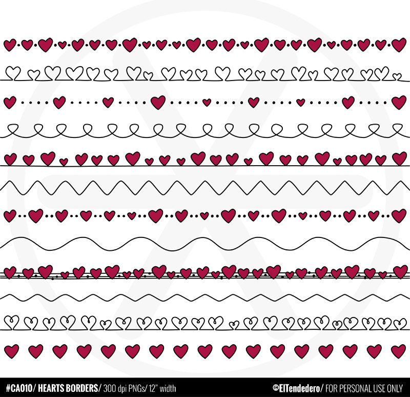 Hearts borders clipart Doodle borders Hand drawn by eltendedero