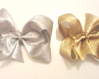 Gold Hair Bows , Silver Hair Bows , Set of Hair Bows , Hair Bow Set , Glitter Hair Bows , Sparkle Hair Bows , Metallic Hair Bows