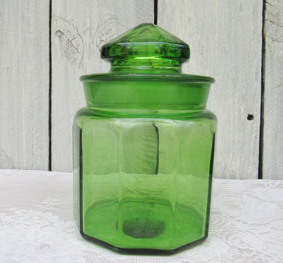 Lime Green Glass Jar Vintage Kitchen Canister Jar L by 2roads2take
