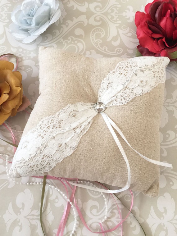 Rustic Ring Bearer Pillow With Lace by KidsDreamDresses on Etsy