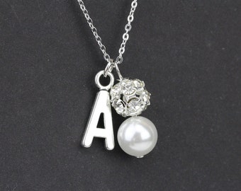 Initial necklace,personalized necklace,Flower girl necklace gift,sterling silver,teenage bridesmaid necklace,small girls pearl necklace,