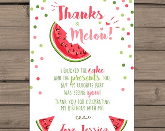 Watermelon Thank you card Watermelon Birthday Party Thank you card Watermelon Party Melon party Thanks a melon Summer Fruit DIY PRINTABLE
