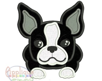 Boston Terrier Puppy Dog Baby Boy -4 sizes 4x4 5x7 6x10 7x12 Applique Design Embroidery Machine -Instant Download File