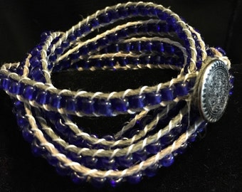 Beaded Wrap Bracelet, cobalt blue, 67