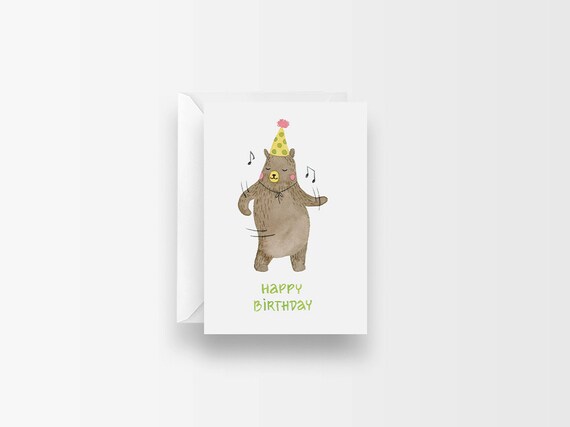 Cute Funny Birthday Card / Dancing Bear Birthday Gift / Cute