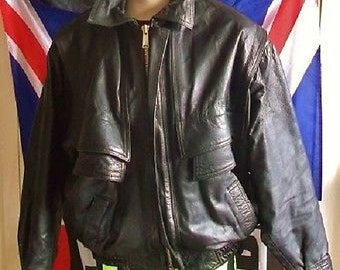 Vintage/Retro Black Leather Bomber Jacket.Men.SIZE LARGE.42/44"chest
