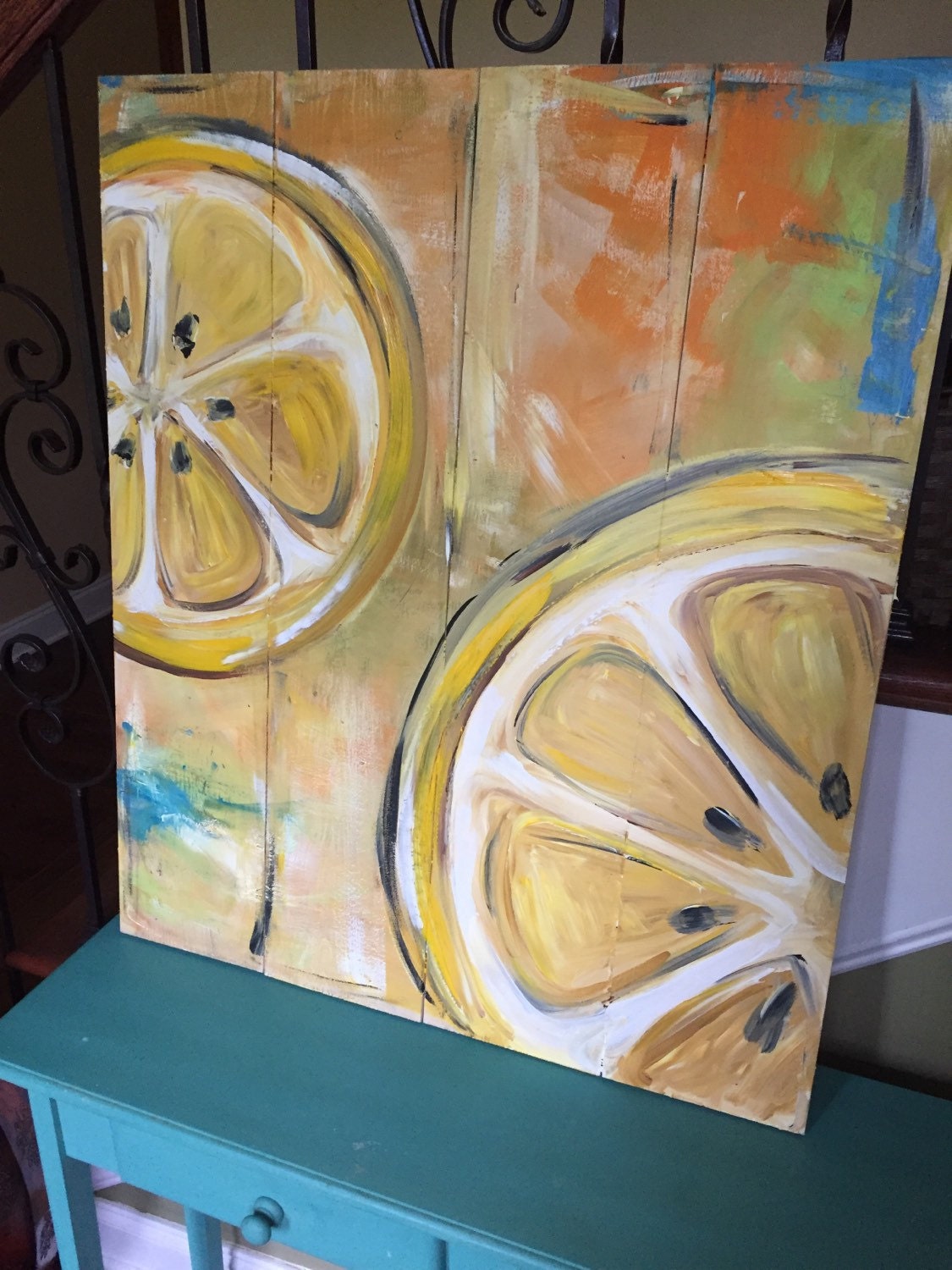 Large reclaimed wood acrylic painting very by