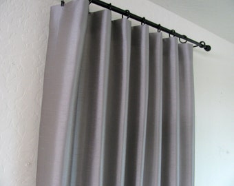 Flat Panel Lined Custom Curtain/ Rod Pocket in Dove Grey Faux Dupioni Silk/ 50" wide Panel/ Available in Different Lengths and Colors