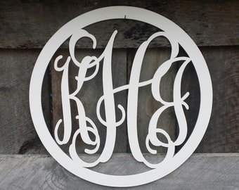 Painted Wooden Monogram with Circle Border - Vine Script Monogram - Wood Monogram - Monogram Gift - Wedding Gift - Housewarming Gift