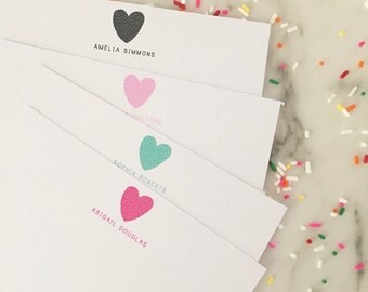 Heart Personalized Stationary - Girls Stationery Set of 20 Flat Thank You Note Cards