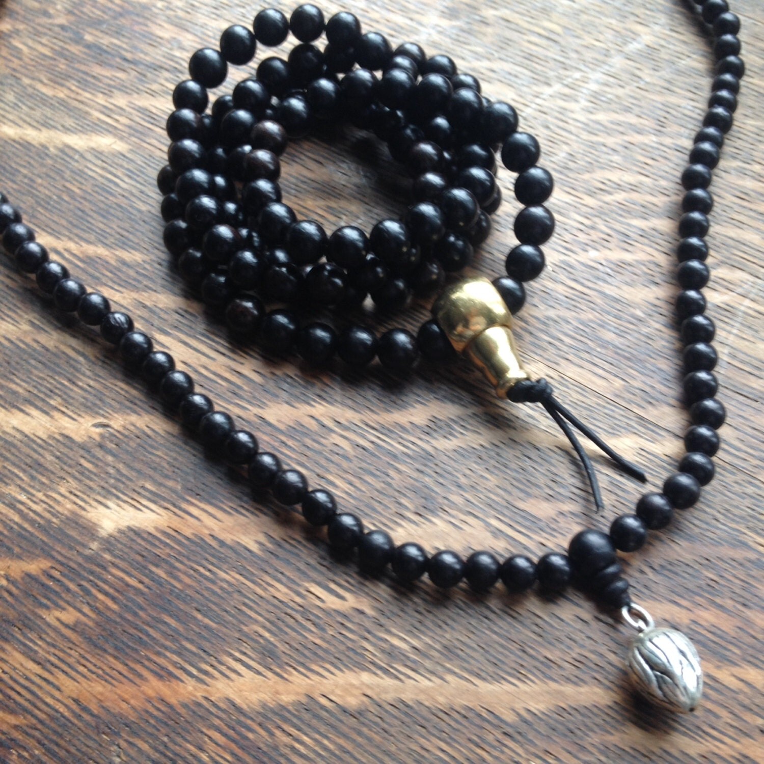 Black men's necklace Masculine mala beads Surfer